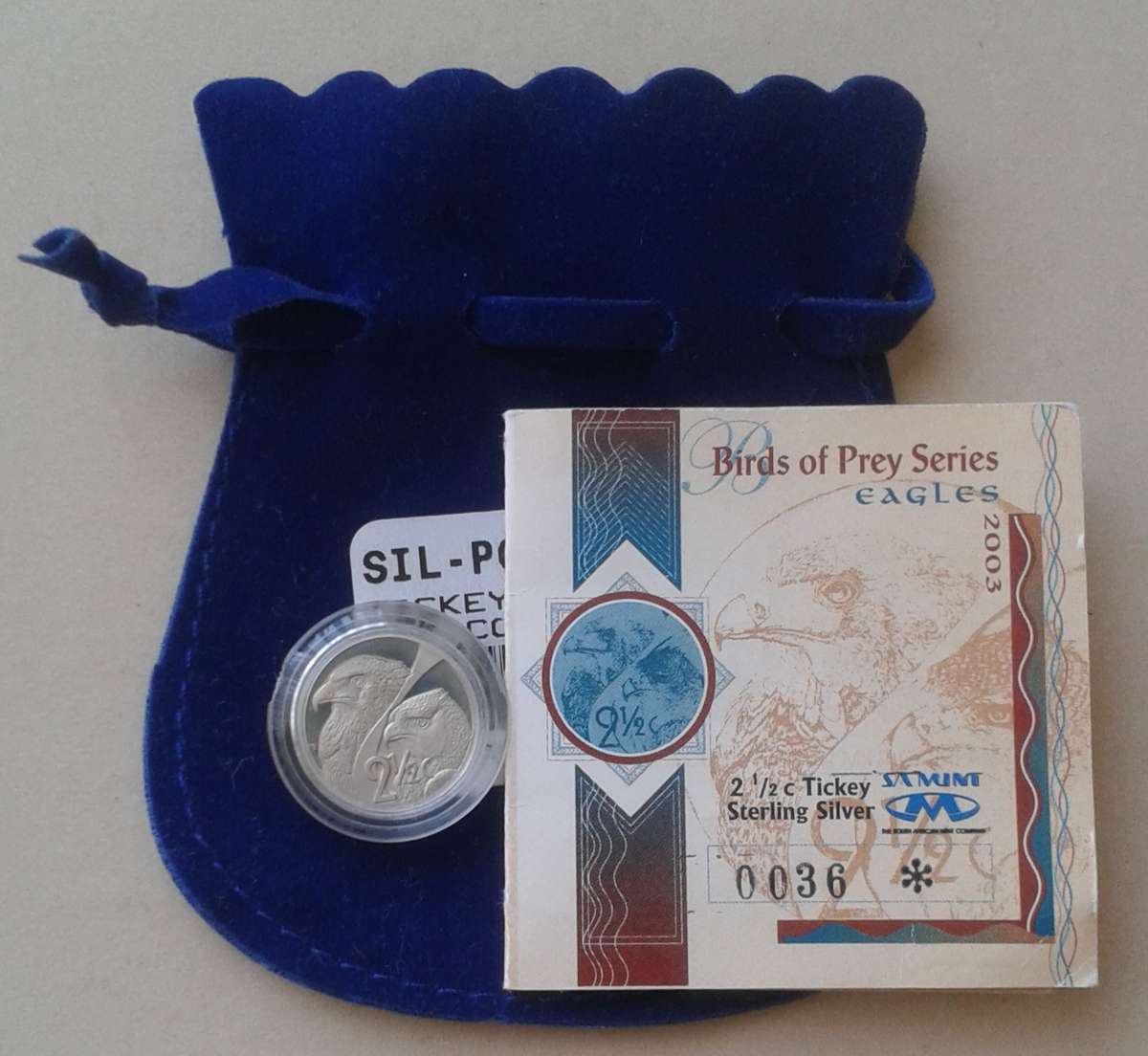 Nice 2003 Eagles proof silver 2 1/2c in S.A Mint bag incl.certificate