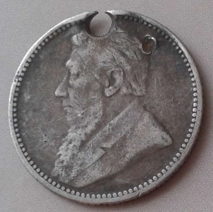 1893 ZAR Kruger silver sixpence (Filler coin/Holed)