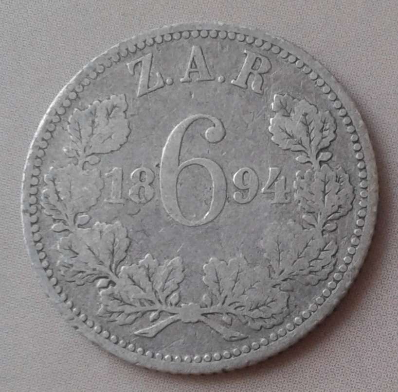 1894 ZAR Kruger silver sixpence.