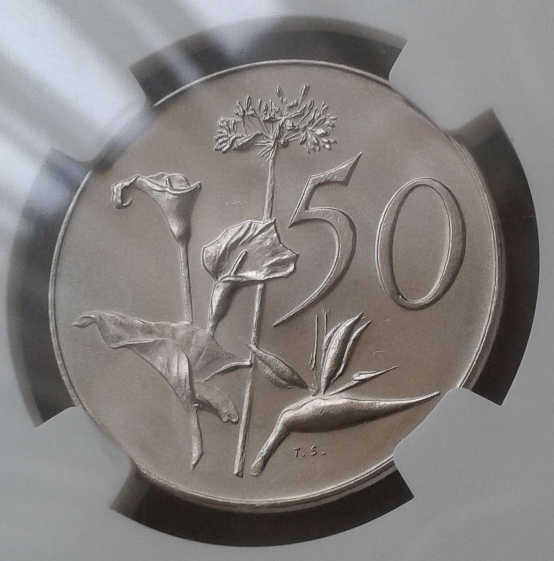 Scarcer 1965 Afrikaans 50c NGC MS65 (low mintage)