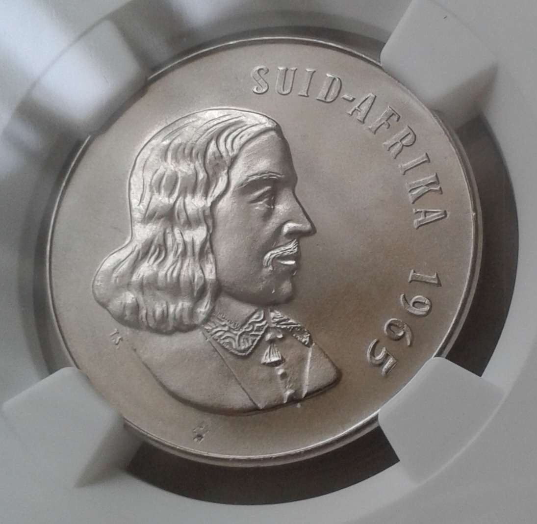 Scarcer 1965 Afrikaans 50c NGC MS65 (low mintage)