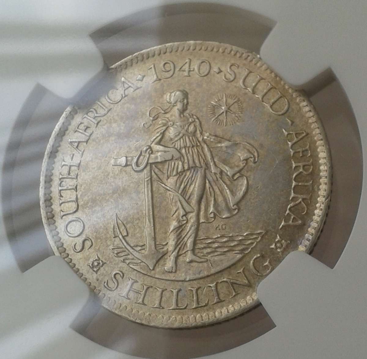1940 Union silver shilling NGC AU55