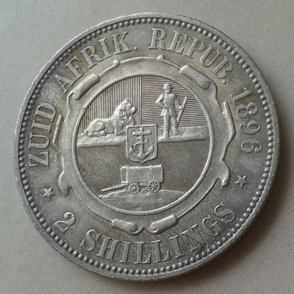 Nice 1896 ZAR Kruger silver 2 Shillings in XF