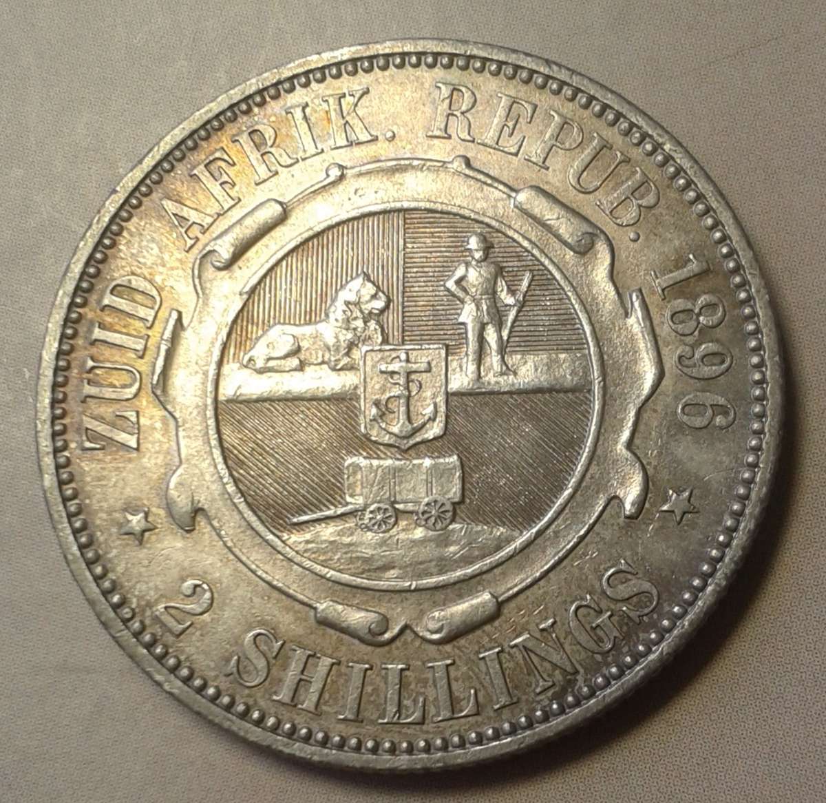 Nice 1896 ZAR Kruger silver 2 Shillings in XF