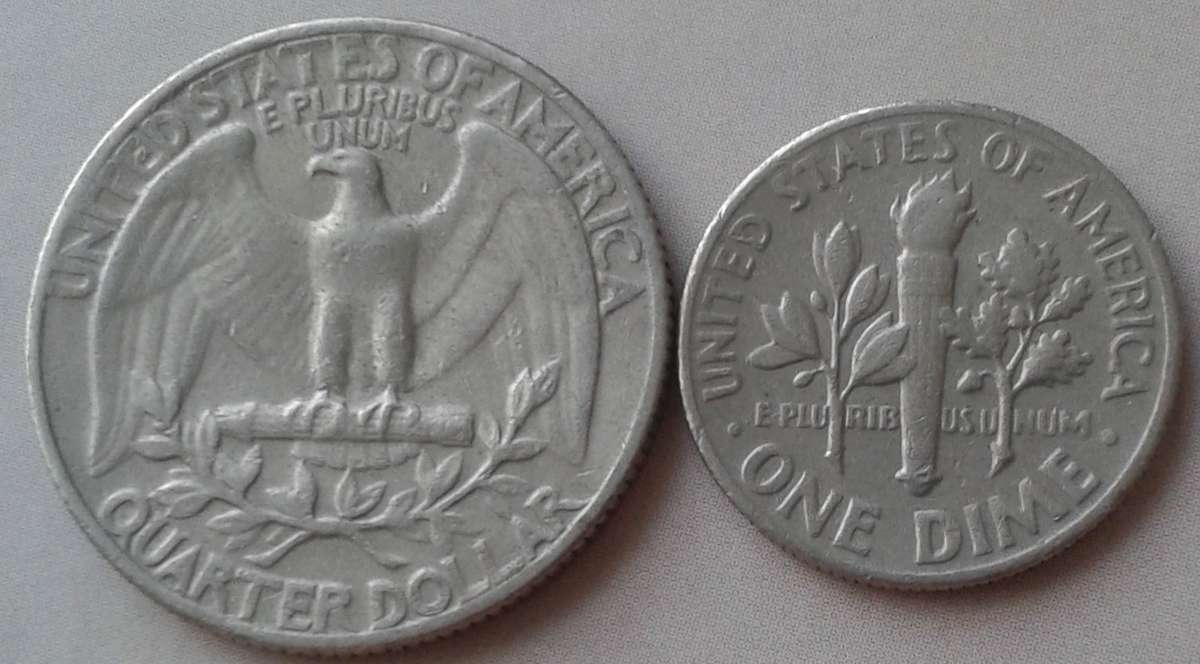 1967 USA Washington quarter and Roosevelt dime set