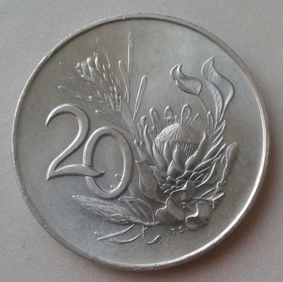 1965 Afrikaans uncirculated 20c