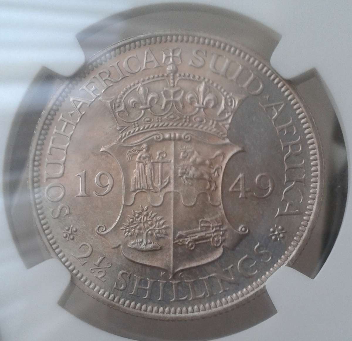 Scarce 1949 union proof silver 2 1/2 Shillings NGC PF62 (Mintage 800).