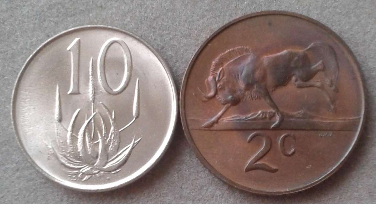 1967 Afrikaans uncirculated 10c and 2c