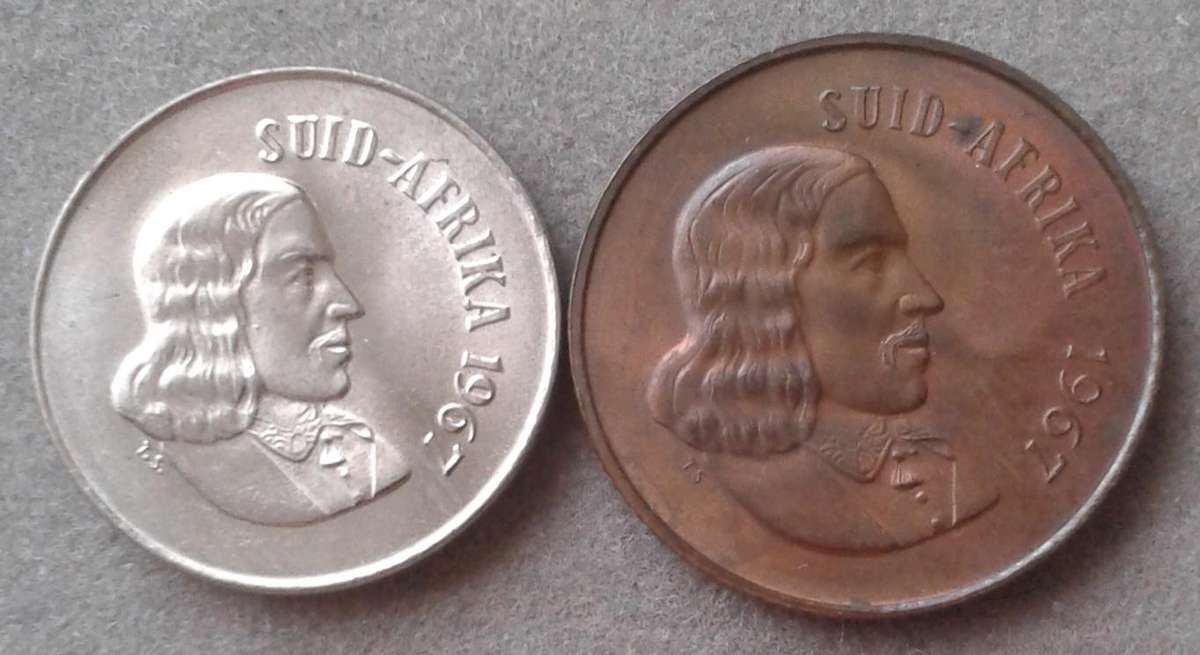 1967 Afrikaans uncirculated 10c and 2c