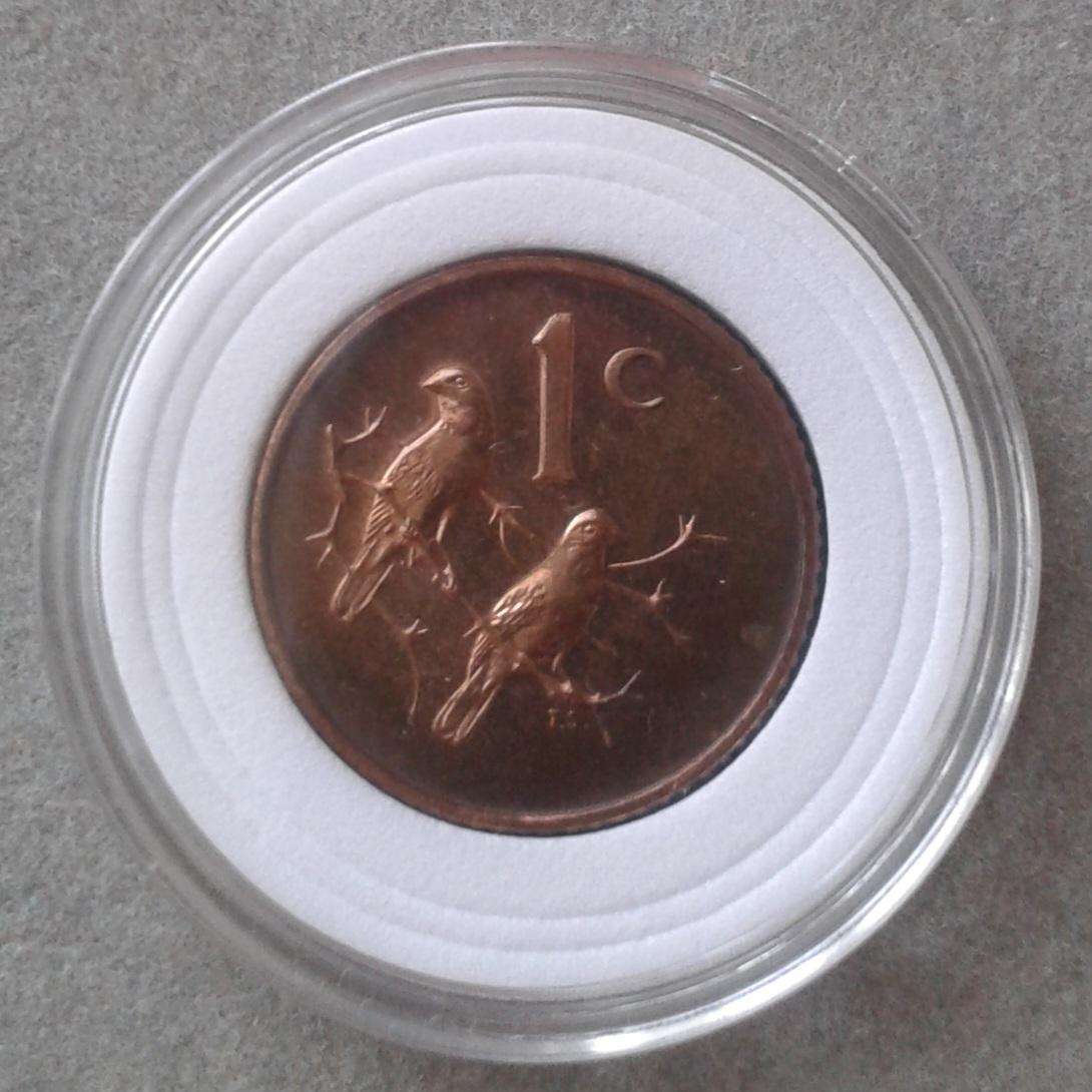 Encapsulated 1967 Afrikaans proof 1c (mintage: 25000)