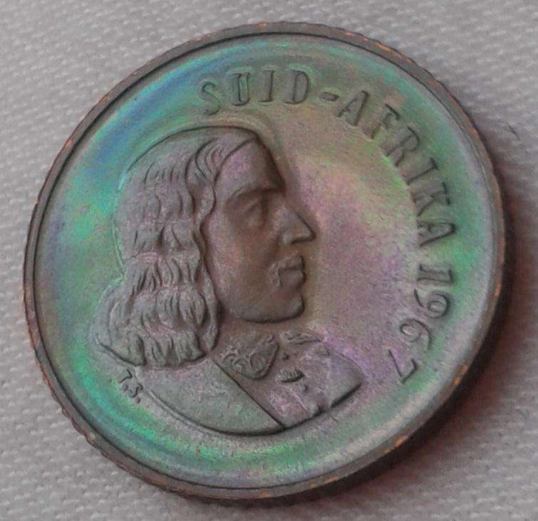 Encapsulated 1967 Afrikaans proof 1c (mintage: 25000)