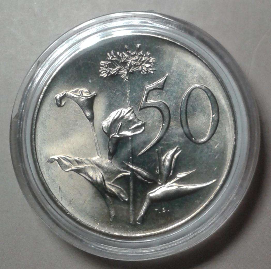1965 Afrikaans proof 50c in capsule.
