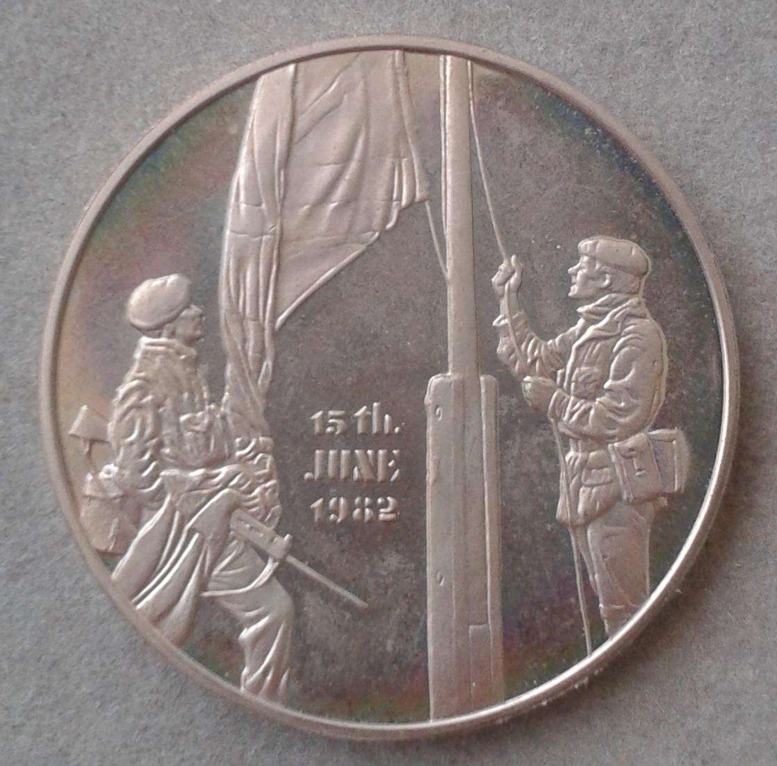 Falkland Islands crown sized set in wallet (Includes 3 coins and a proof medal)