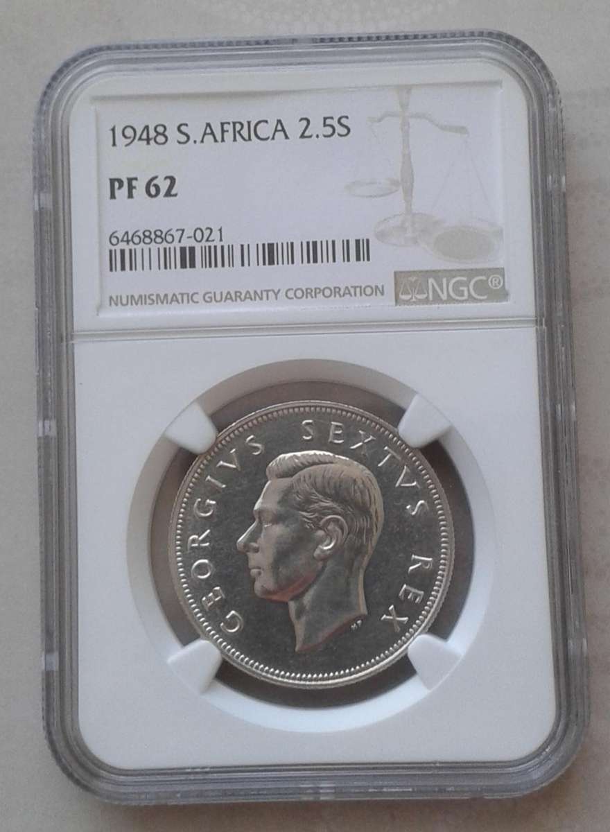 Scarcer 1948 union proof silver 2 1/2 Shillings NGC PF62 (mintage: 1120)