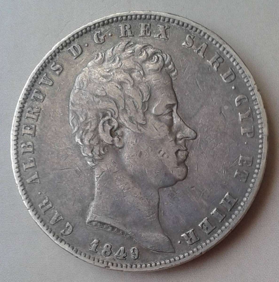 1849 Italian States- Piedmont-Sardinia silver 5 Lire