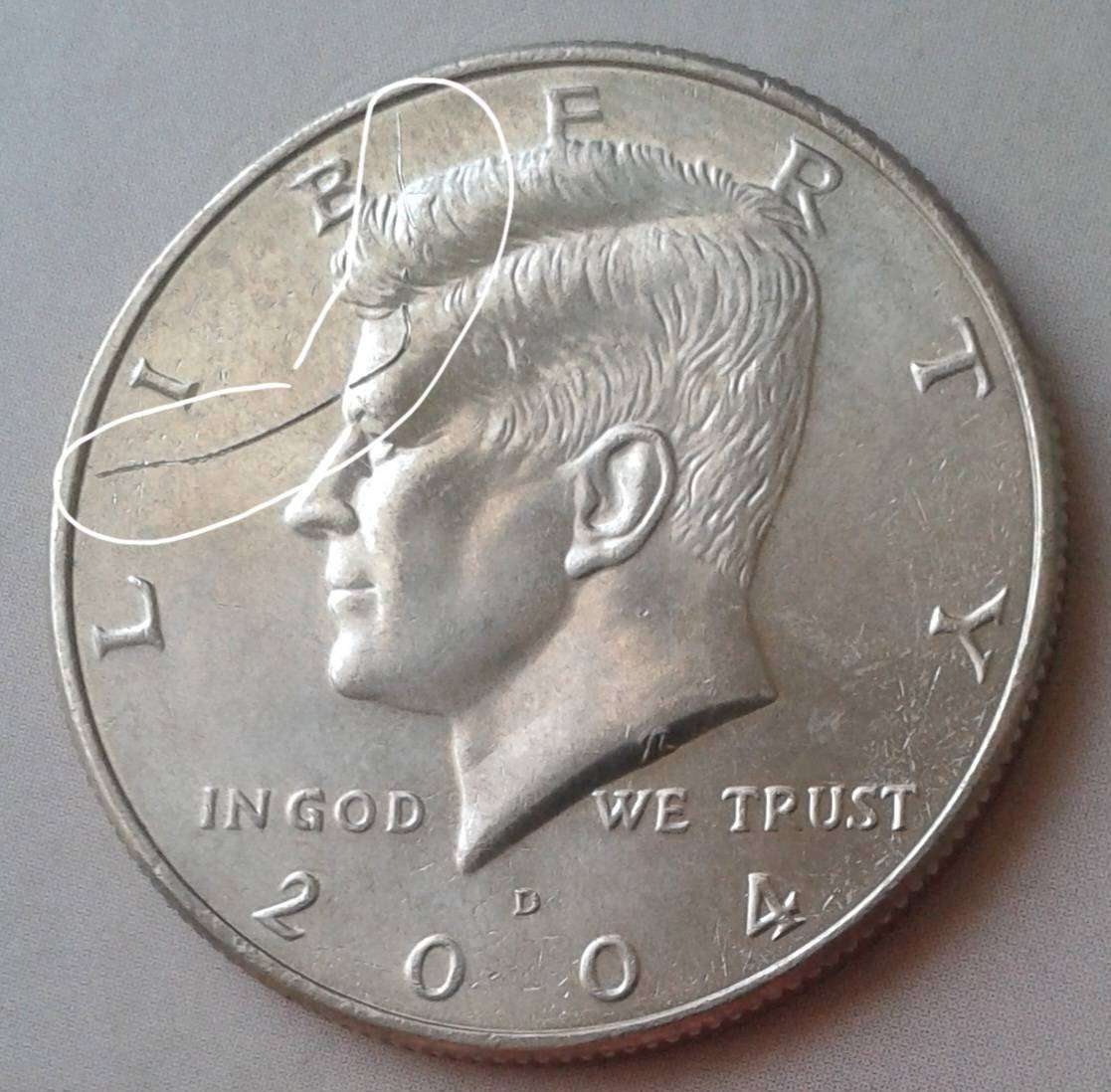 2004 D USA Kennedy half dollar with obverse error
