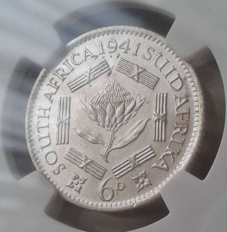 Nice 1941 Union silver sixpence SANGS AU58
