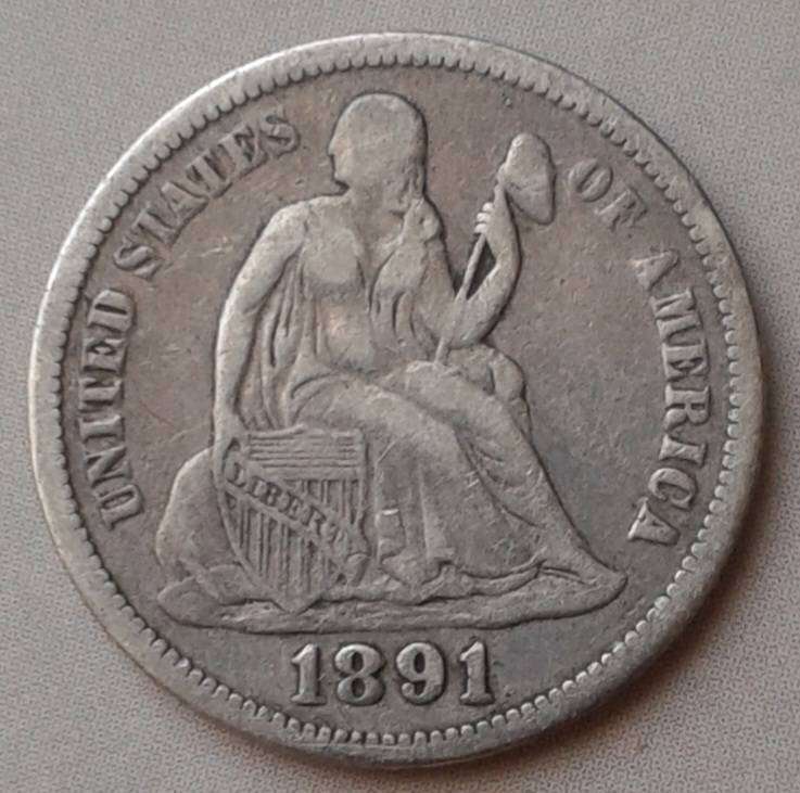 1891 USA silver Seated Liberty dime (last issue)