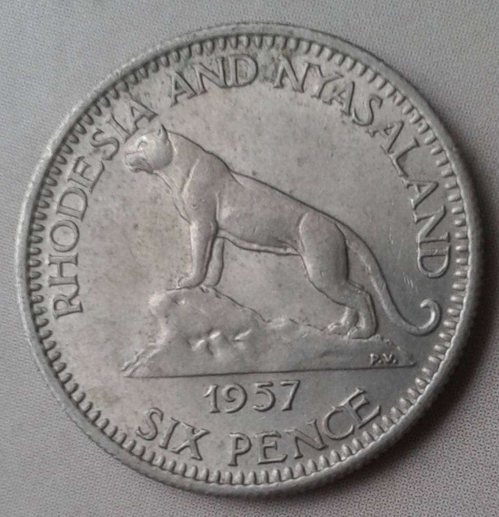 Decent 1957 Rhodesia & Nyasaland sixpence