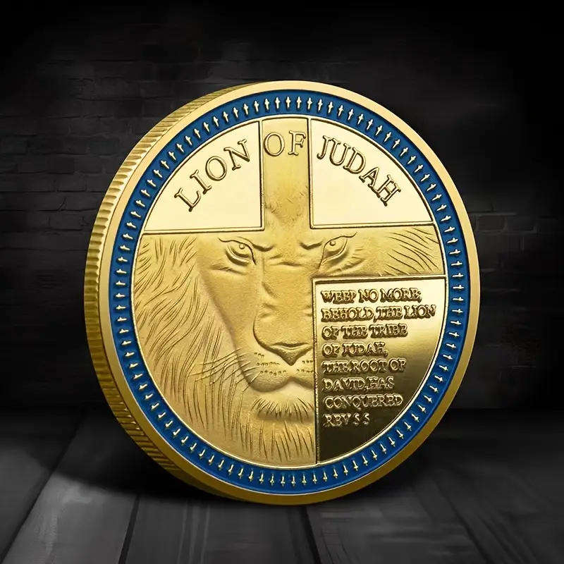 Lion of Judah commemorative novelty coin with cross and scripture design - (40mm)