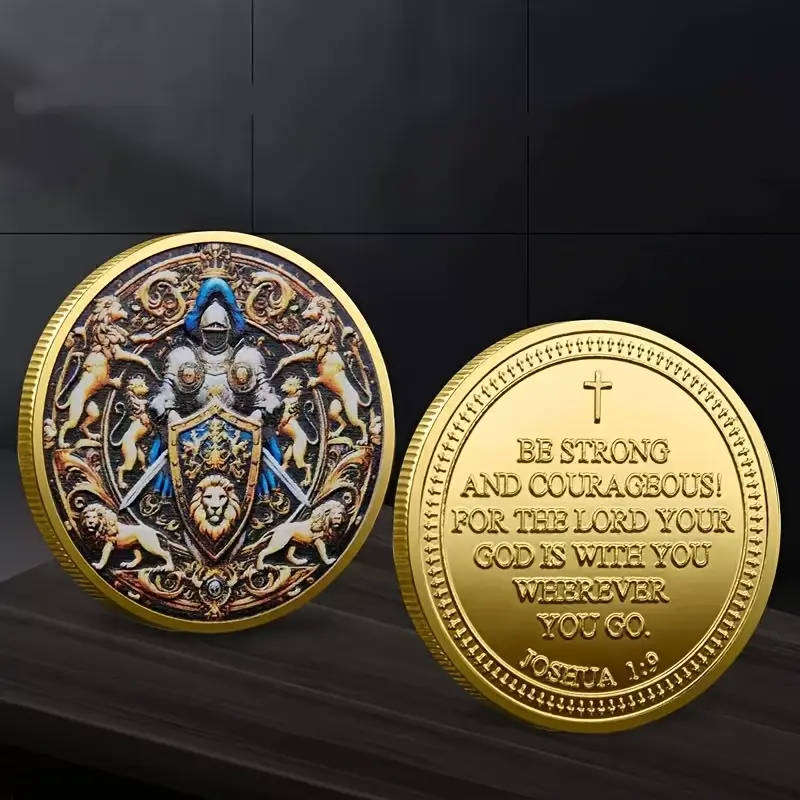 Knight lion theme guardian novelty coin with bible verse - (40mm)