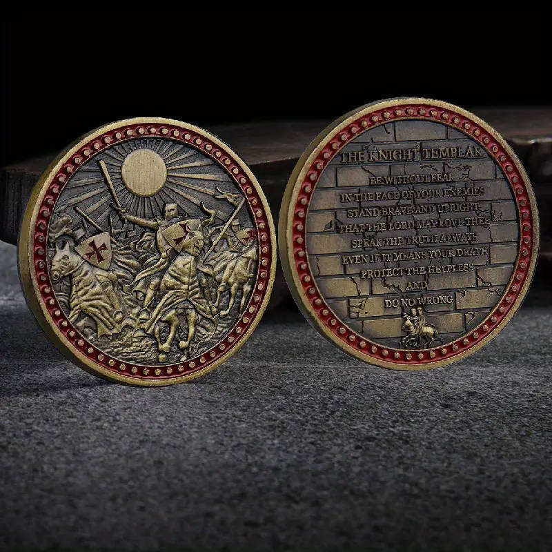 Templar Knight commemorative novelty coin with Knight's code (40mm)