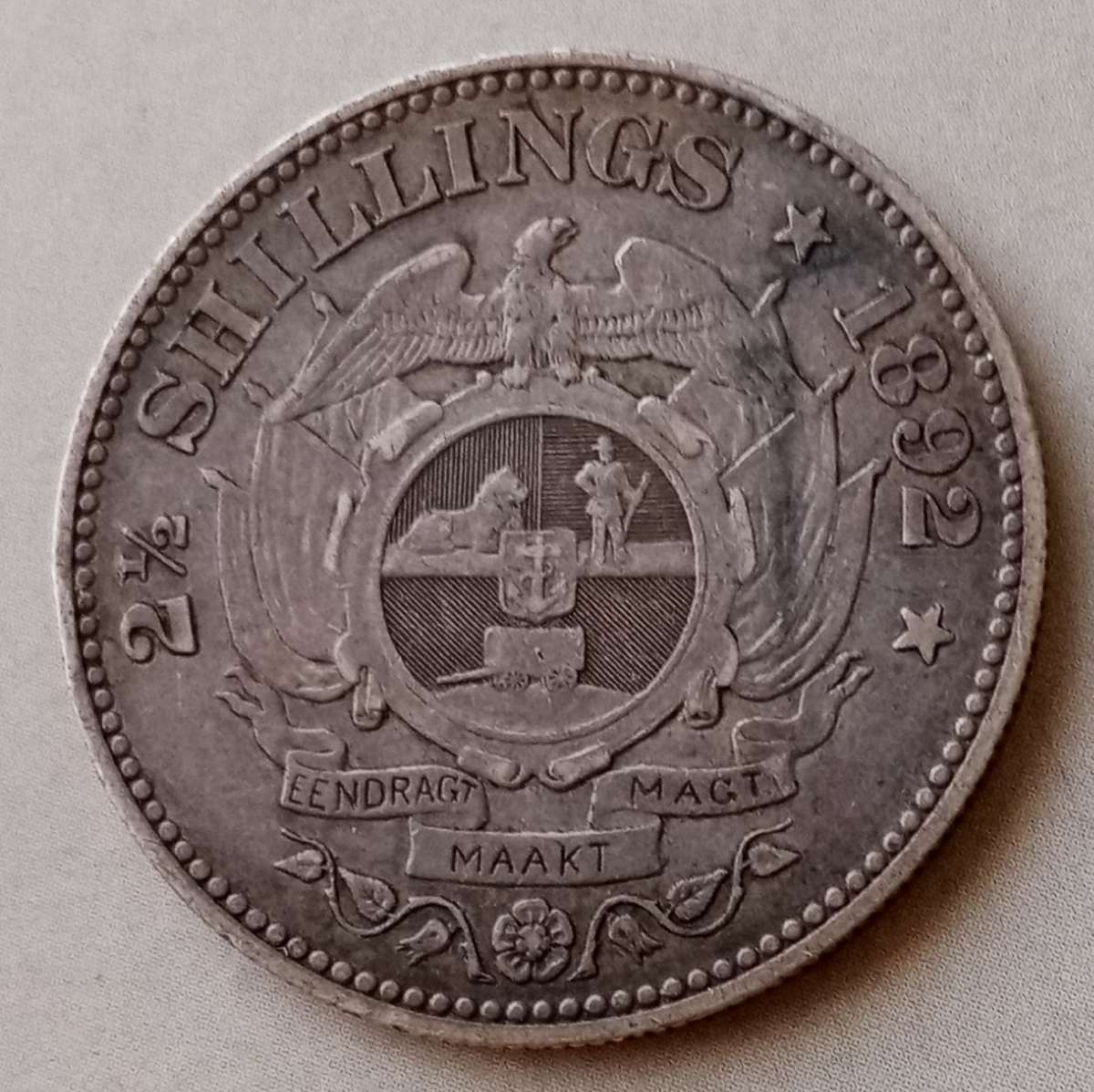 1892 ZAR Kruger silver 2 1/2 Shillings in VF+ (low mintage)