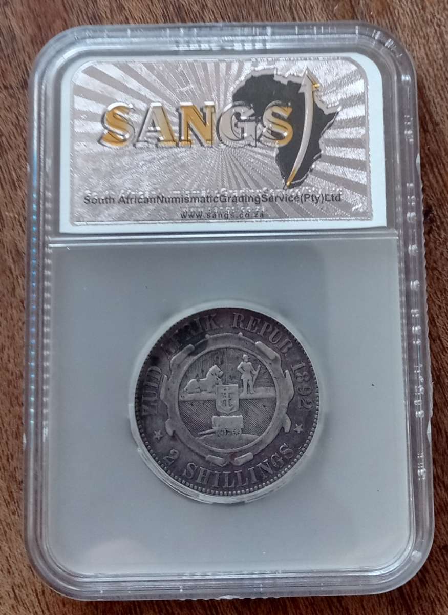 Scarce 1892 ZAR Kruger silver 2 Shillings SANGS VF20