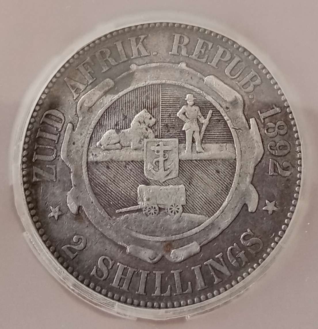 Scarce 1892 ZAR Kruger silver 2 Shillings SANGS VF20