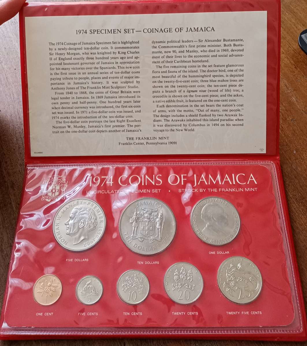 1974 Coins of Jamaica uncirculated 8 coin specimen set in folder