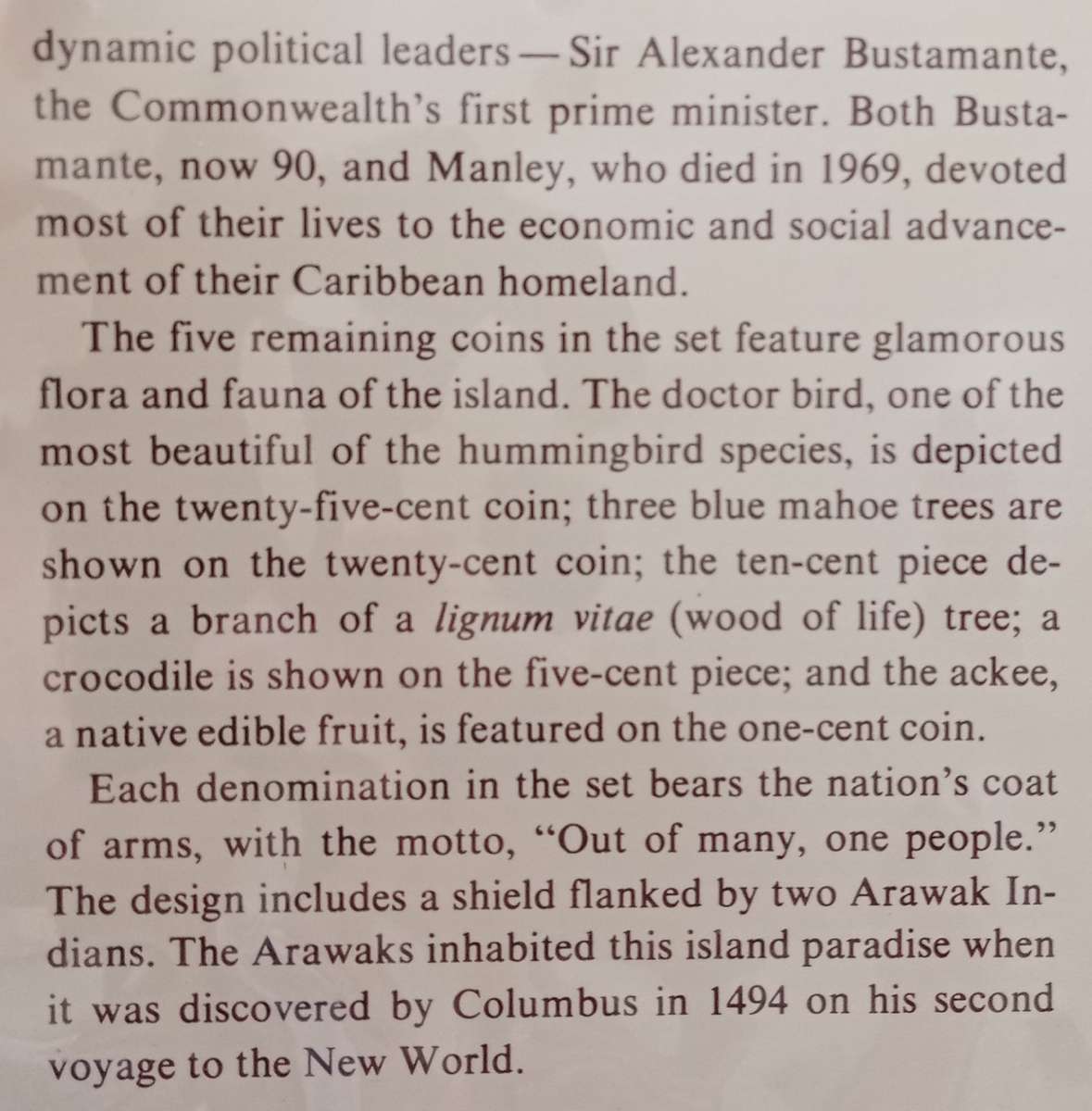 1974 Coins of Jamaica uncirculated 8 coin specimen set in folder