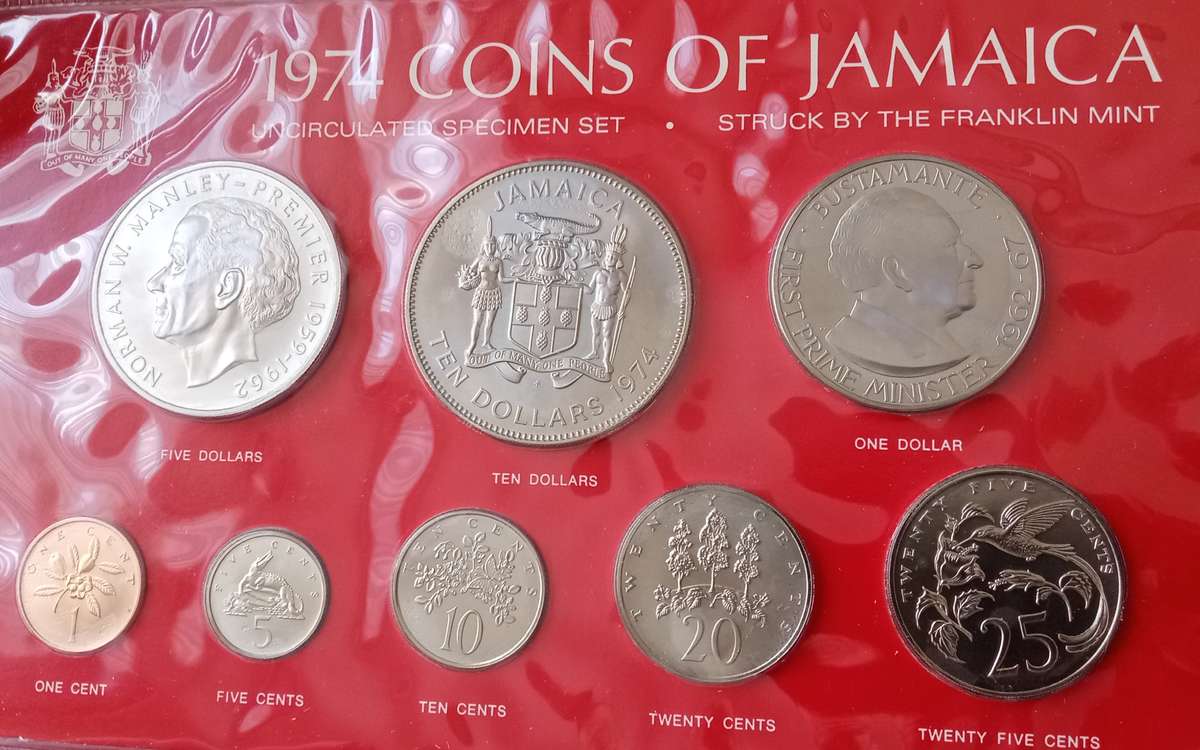 1974 Coins of Jamaica uncirculated 8 coin specimen set in folder