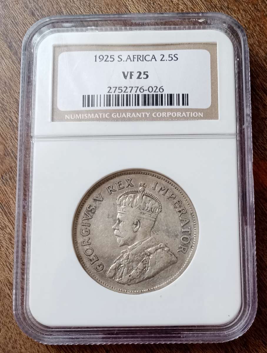 Scarcer 1925 union silver 2 1/2 Shillings NGC VF25