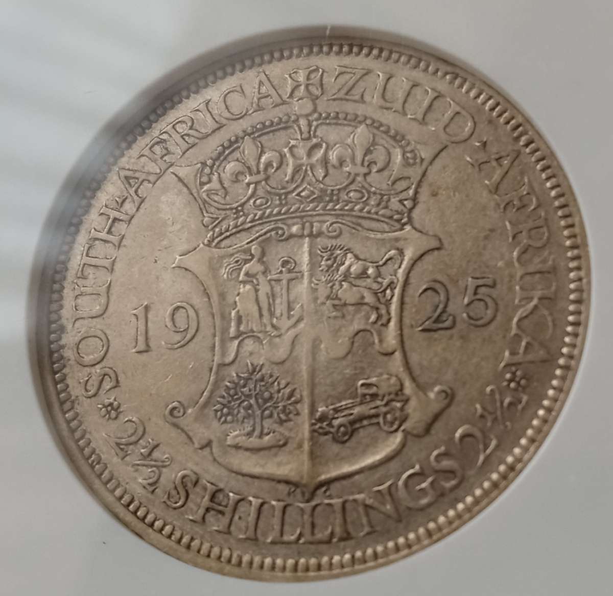 Scarcer 1925 union silver 2 1/2 Shillings NGC VF25