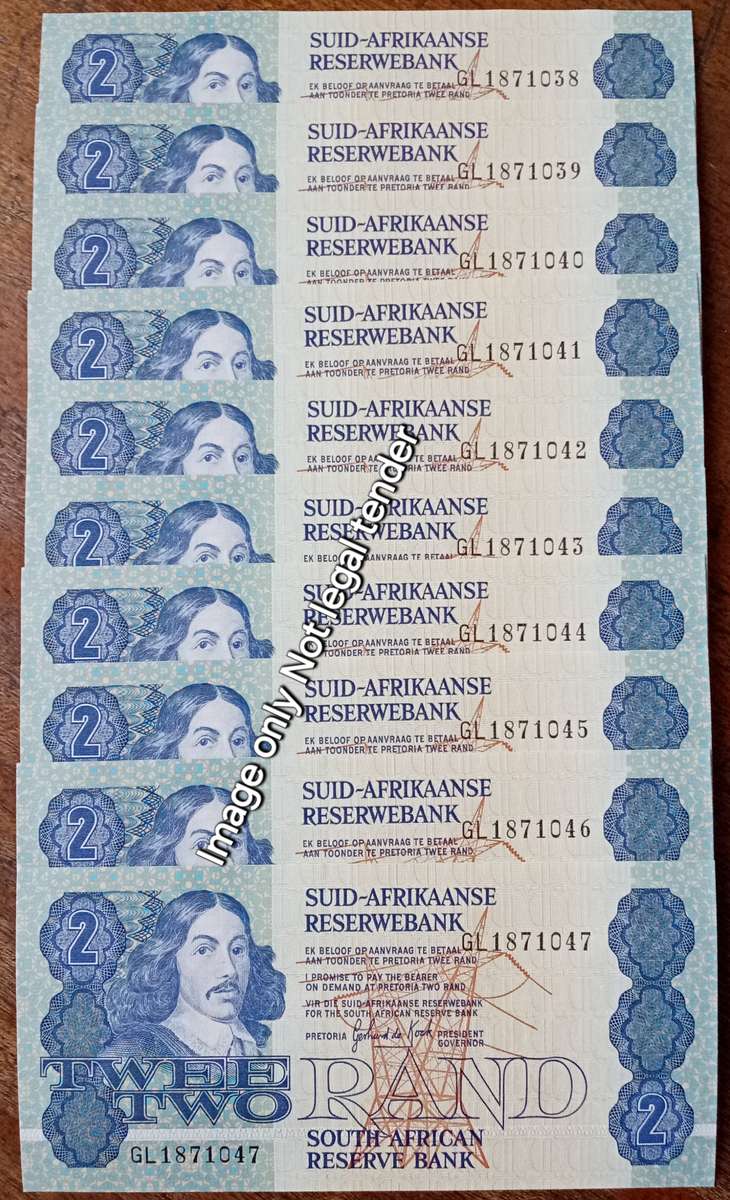 Lot of x10 GPC de Kock 1980s R2 notes in sequence (Uncirculated)