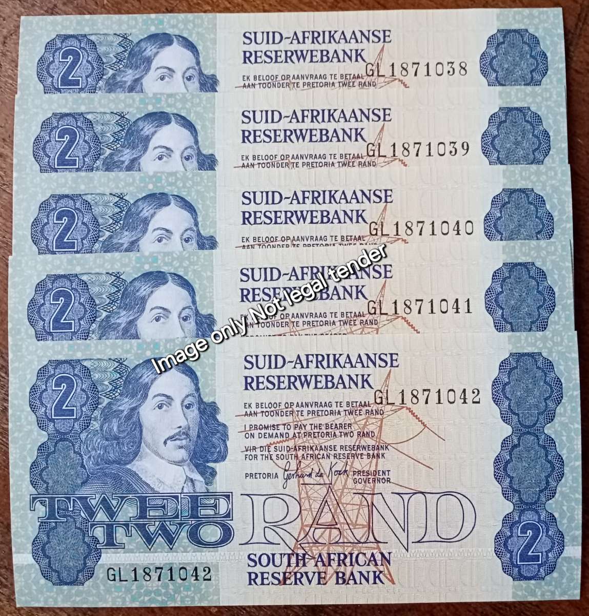 Lot of x10 GPC de Kock 1980s R2 notes in sequence (Uncirculated)