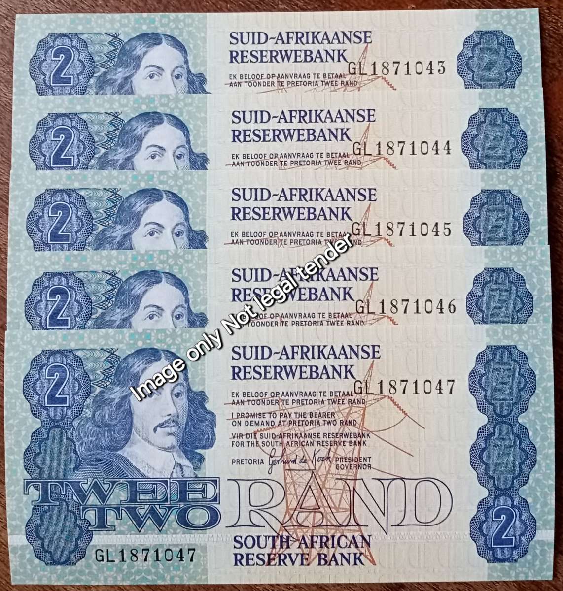 Lot of x10 GPC de Kock 1980s R2 notes in sequence (Uncirculated)