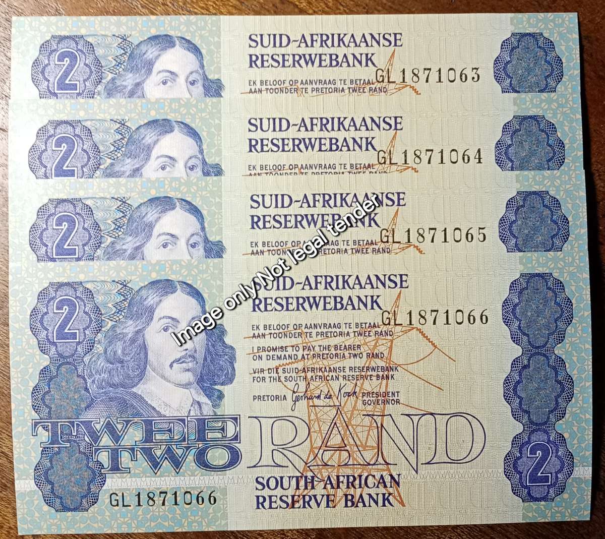 Lot of x9 GPC de Kock 1980s R2 notes in sequence (Uncirculated)