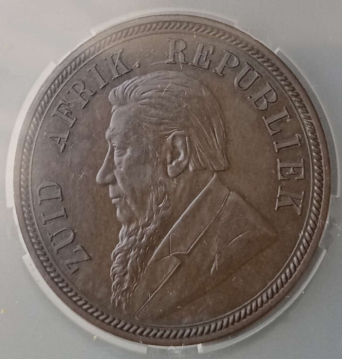 1892 ZAR Kruger Penny SANGS AU55 (High grade)