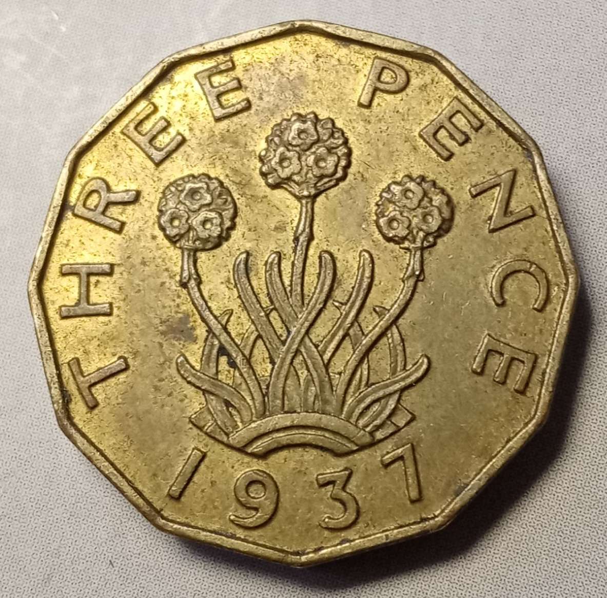 Nice 1937 British threepence