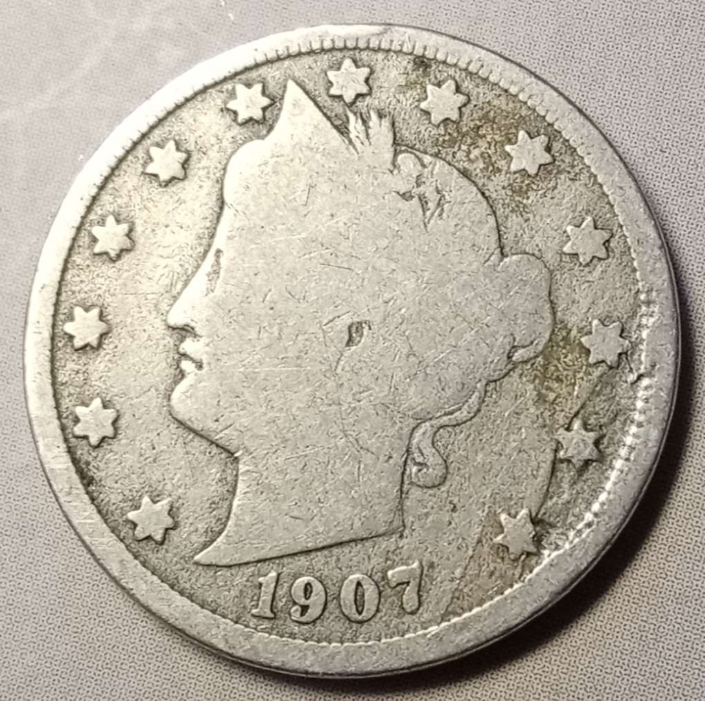 1907 USA Liberty nickel 5c with obverse error
