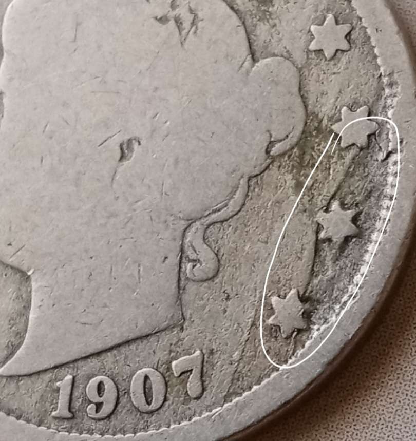 1907 USA Liberty nickel 5c with obverse error