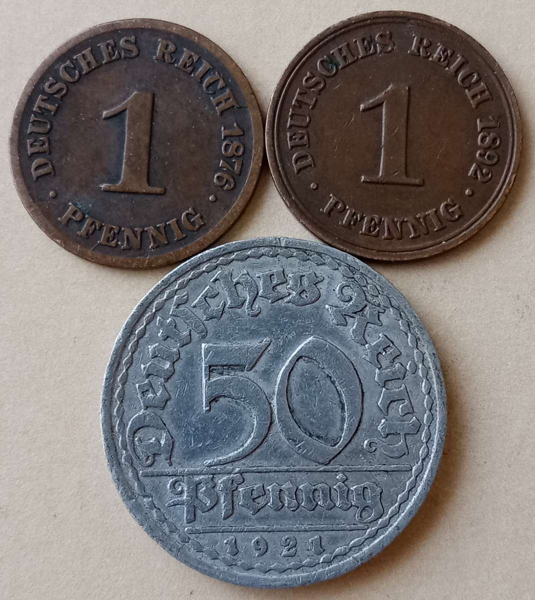 Lot of x3 old German coins (1876-1921)