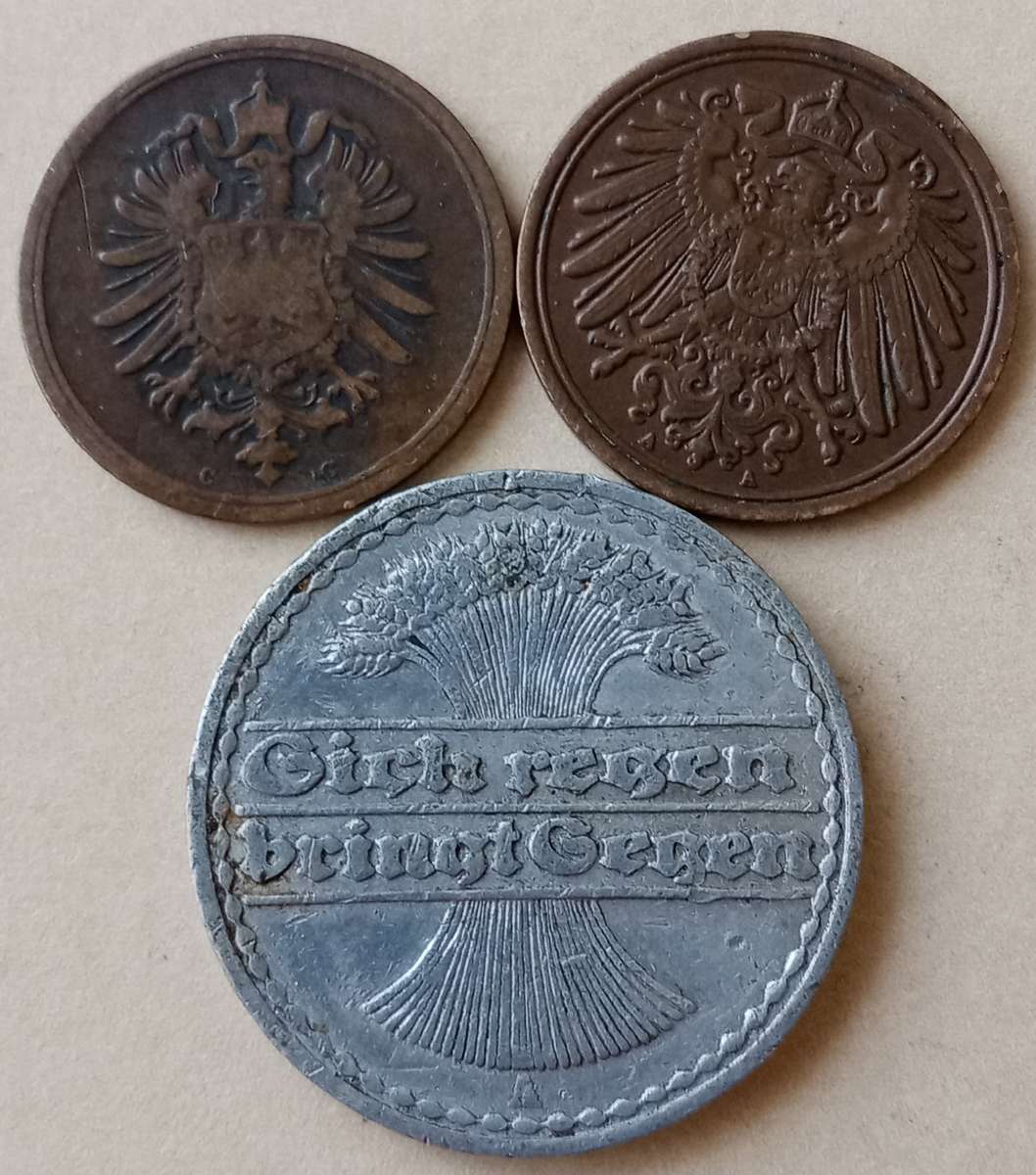 Lot of x3 old German coins (1876-1921)
