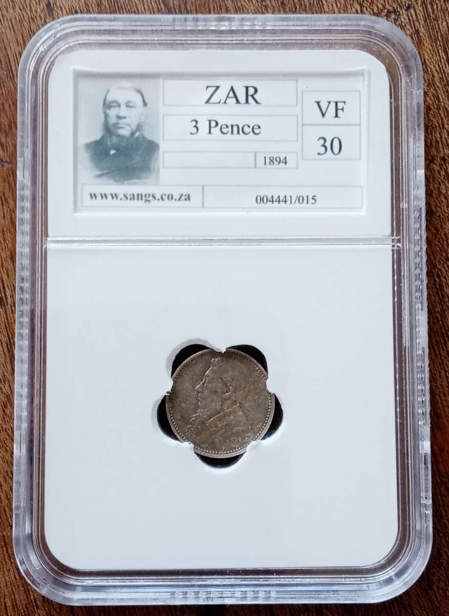 1894 ZAR Kruger silver tickey SANGS VF30