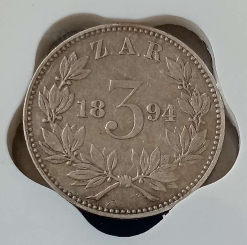 1894 ZAR Kruger silver tickey SANGS VF30