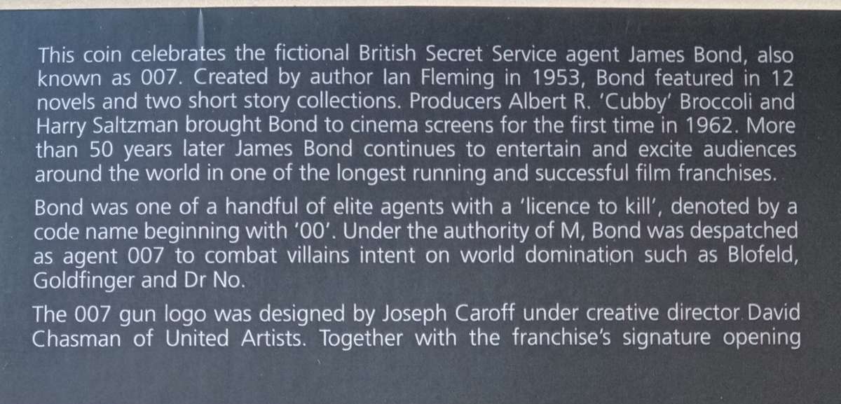 2020 Tuvalu brilliant uncirculated 1oz pure silver dollar (007 James Bond)