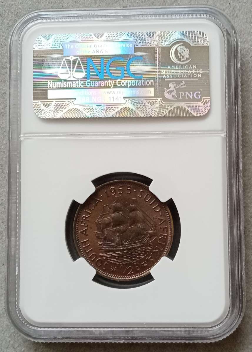 Nice 1955 union 1/2 penny NGC MS63 BN (Bakewell Collection)