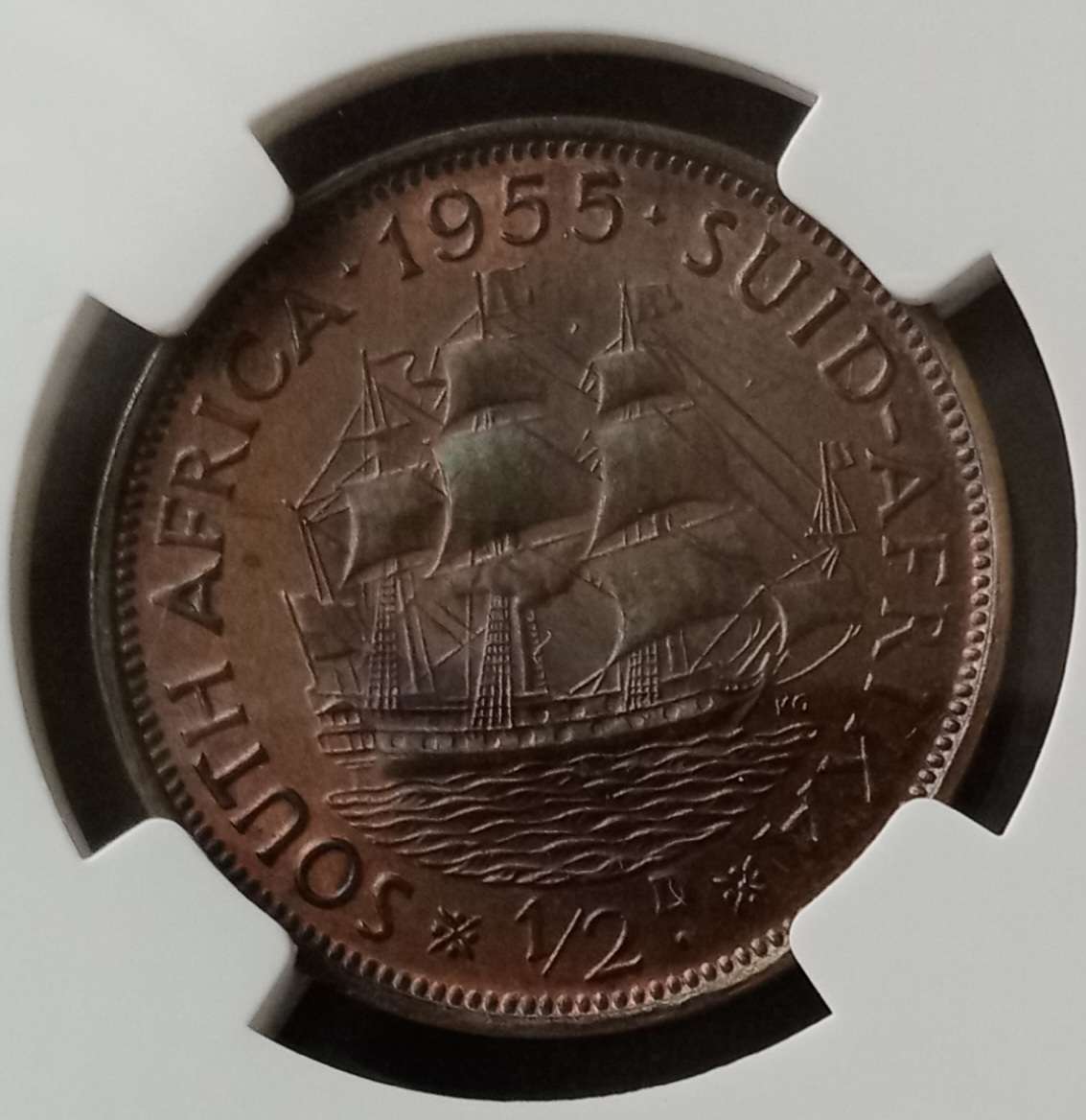 Nice 1955 union 1/2 penny NGC MS63 BN (Bakewell Collection)