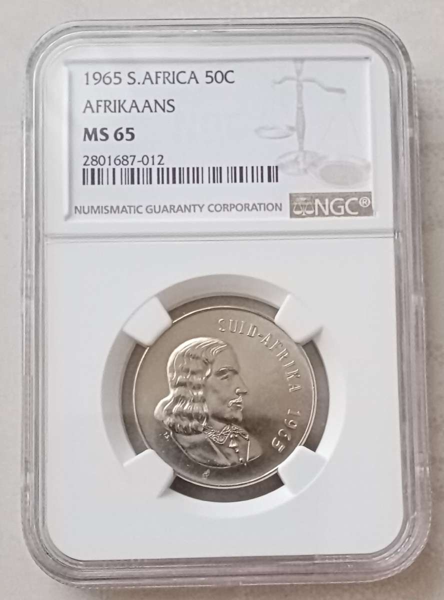 Scarcer 1965 Afrikaans 50c NGC MS65 (low mintage)